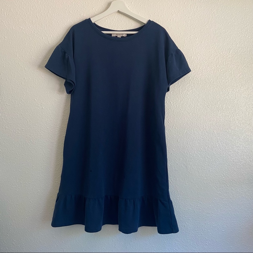 Loft navy blue flutter formal t shirt dress